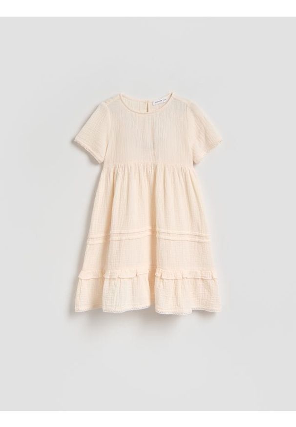 Reserved - Muślinowa sukienka - kremowy. Kolor: kremowy. Materiał: bawełna