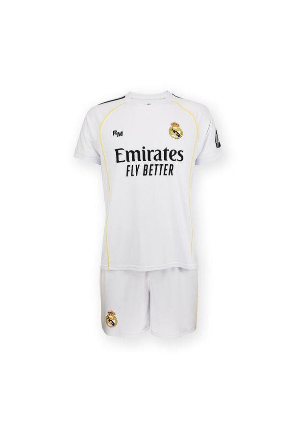 Strój domowy Real Madrid 25/26 dla dzieci. Kolor: biały, wielokolorowy. Materiał: poliester. Sport: fitness, piłka nożna