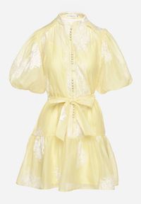Born2be - Żółta Koszulowa Przezroczysta Sukienka z Bawełną Haftami i Paskiem Lirulira. Okazja: na co dzień. Kolor: żółty. Materiał: bawełna. Wzór: haft. Sezon: lato. Typ sukienki: koszulowe. Styl: casual, elegancki #7