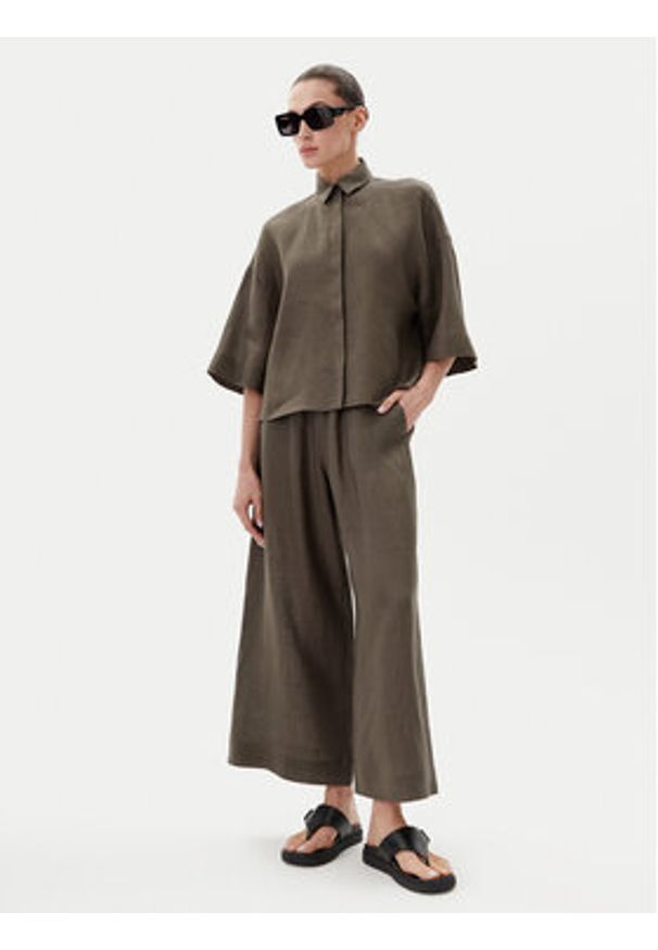 Max Mara Spodnie materiałowe Minnie 2516131018 Zielony Relaxed Fit. Kolor: zielony. Materiał: len
