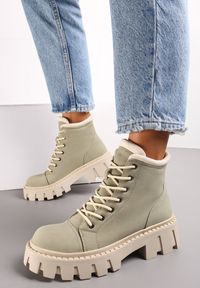 Renee - Zielone Wiązane Traperki na Grubej Podeszwie Marile. Kolor: zielony #3