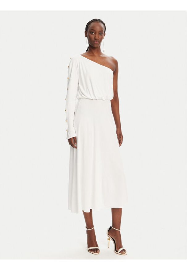 Elisabetta Franchi Sukienka koktajlowa AB80252E2 360 Biały Regular Fit. Kolor: biały. Materiał: syntetyk. Styl: wizytowy