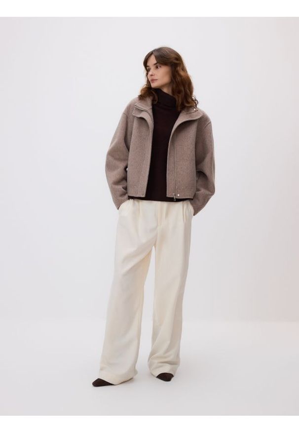 Reserved - Kurtka handmade z wełną - beżowy. Kolor: beżowy. Materiał: wełna