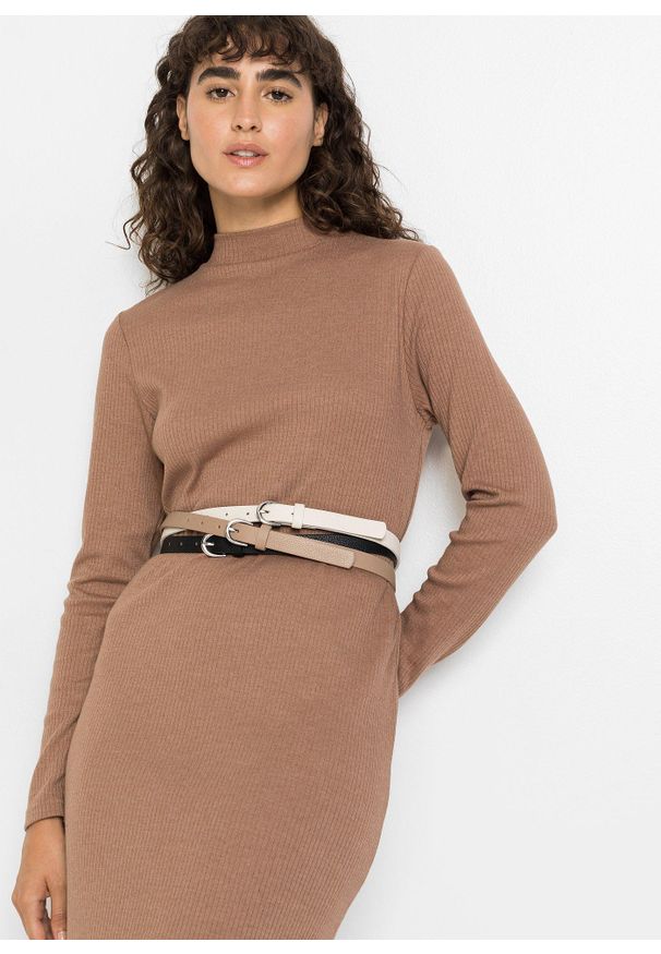 bonprix - Komplet wąskich pasków (3 szt.). Kolor: beżowy. Materiał: skóra