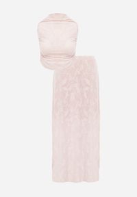 Renee - Różowy Letni Komplet z Dodatkiem Wiskozy Wiązany Top Typu Halter i Spónica Eimios. Kolor: różowy. Materiał: wiskoza #5