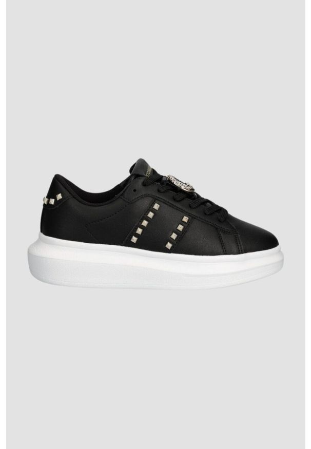 Just Cavalli - JUST CAVALLI Czarne skórzane sneakersy FONDO URSA DIS. 3, Rozmiar 37. Kolor: czarny. Materiał: skóra
