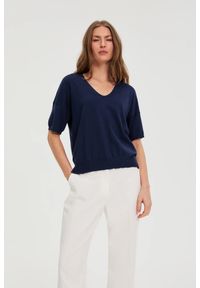 MOODO - Sweter z krótkimi rękawami granatowy. Kolor: niebieski. Materiał: poliamid, wiskoza. Długość rękawa: krótki rękaw. Długość: krótkie #1