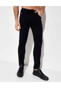 Versace Jeans Couture - VERSACE JEANS COUTURE - Czarne jeansy Straight Fit. Kolor: czarny. Wzór: aplikacja. Styl: klasyczny