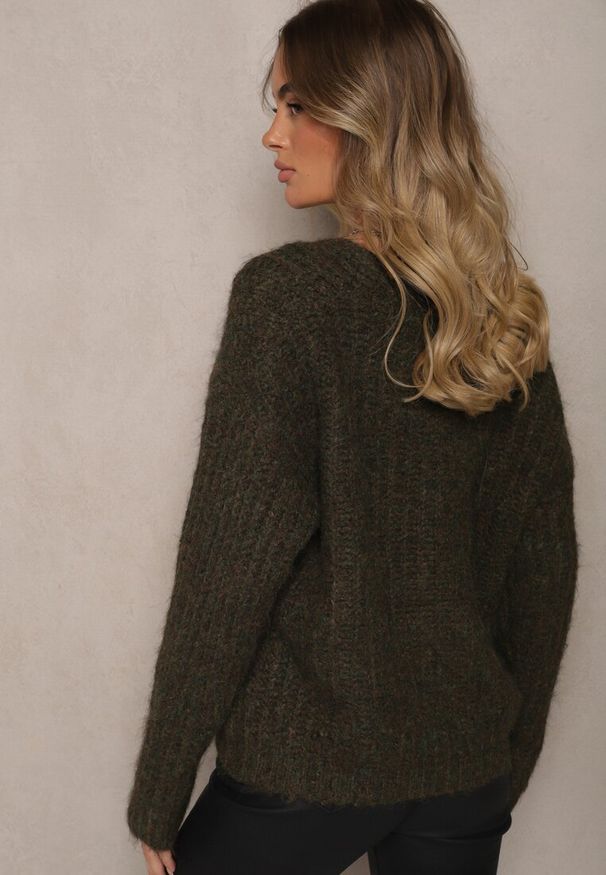Renee - Ciemnozielony Rozpinany Kardigan z Wełną i Ściągaczami przy Rękawach Ciarella. Okazja: na co dzień. Kolor: zielony. Materiał: wełna. Styl: casual, elegancki