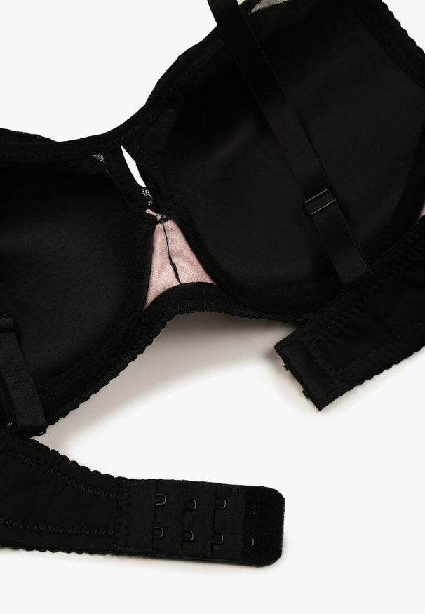 Born2be - Czarno-Różowy Biustonosz z Koronkowymi Zdobieniami i Odpinanymi Ramiączkami Renarra. Kolor: czarny. Materiał: koronka. Rodzaj stanika: odpinane ramiączka. Wzór: aplikacja