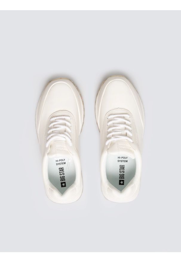 Big-Star - Sneakersy damskie ze skóry ekologicznej białe OO274023 101. Okazja: na co dzień. Nosek buta: okrągły. Kolor: biały. Materiał: skóra ekologiczna