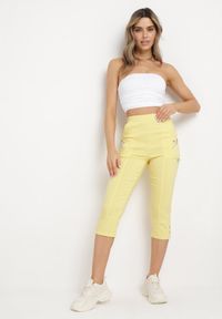 Born2be - Żółte Spodnie 3/4 z Elastyczną Gumką w Pasie i Suwakami Leazira. Okazja: na co dzień. Kolor: żółty. Styl: casual, elegancki #5