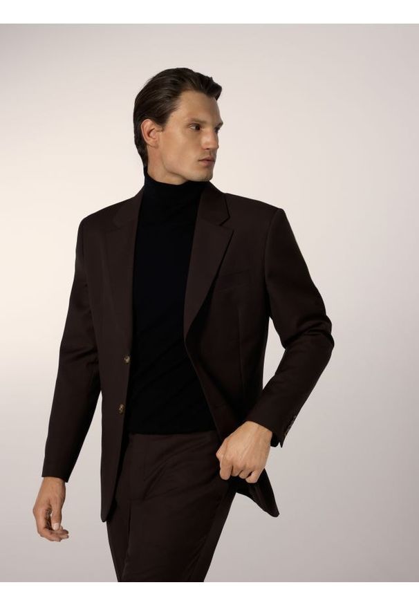 Reserved - Marynarka z wełną - brązowy. Kolor: brązowy. Materiał: wełna