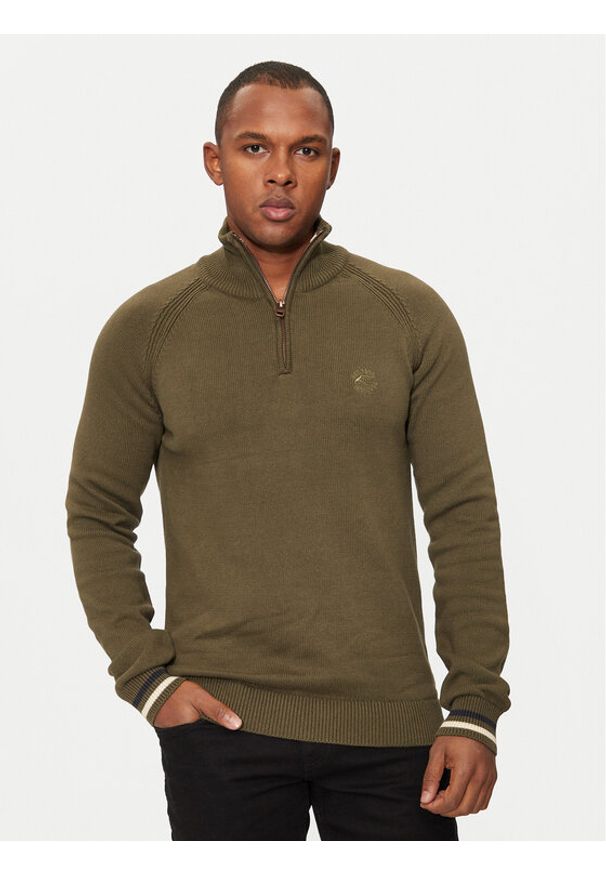 INDICODE Sweter Skyler 35-768 Khaki Regular Fit. Kolor: brązowy. Materiał: bawełna