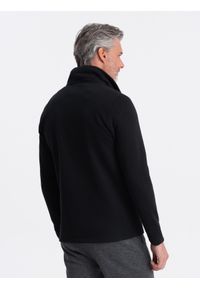 Ombre Clothing - Męska bluza zapinana na guziki ze stójką casual - czarna V6 OM-SSZP-0171 - XL. Okazja: na co dzień. Typ kołnierza: kołnierzyk stójkowy. Kolor: czarny. Materiał: poliester, bawełna. Styl: casual #4
