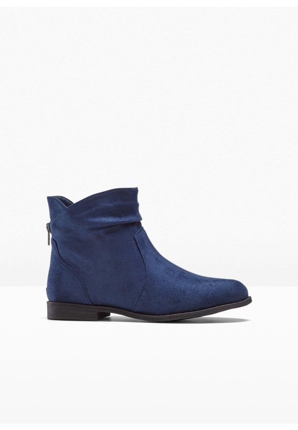 bonprix - Botki z marszczeniem. Okazja: na co dzień. Zapięcie: zamek. Kolor: niebieski. Styl: casual