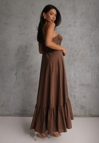 Renee - Brązowa Rozkloszowana Sukienka z Bawełny z Wiązanymi Ramiączkami Milistia. Okazja: na co dzień. Typ kołnierza: dekolt gorset. Kolor: brązowy. Materiał: bawełna. Długość rękawa: na ramiączkach. Typ sukienki: gorsetowe. Styl: casual, elegancki #3