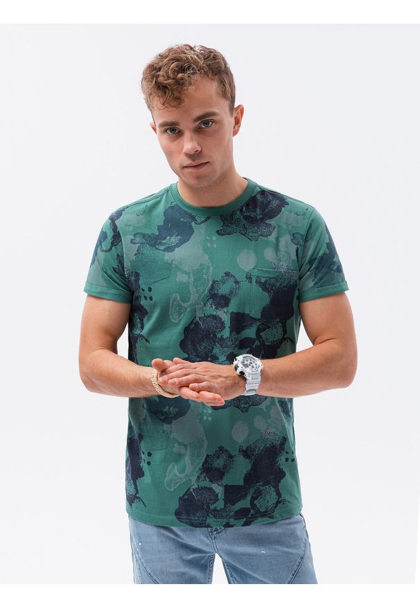 Zielony t-shirt Ombre Clothing z nadrukiem