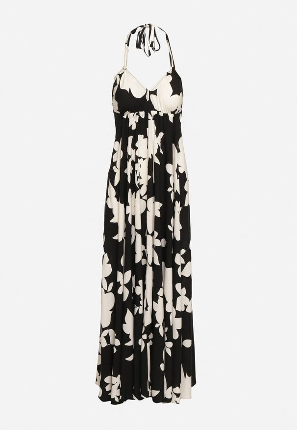 Born2be - Czarno-Biała Rozkloszowana Sukienka z Wiskozy na Ramiączkach w Kwiaty Nansora. Okazja: na co dzień. Kolor: czarny. Materiał: wiskoza. Długość rękawa: na ramiączkach. Wzór: kwiaty. Styl: casual, elegancki