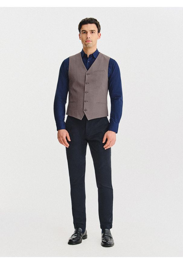 Pako Lorente - PAKO LORENTE – Brązowa kamizelka męska. Kolor: brązowy. Materiał: elastan, wiskoza, poliester. Wzór: melanż