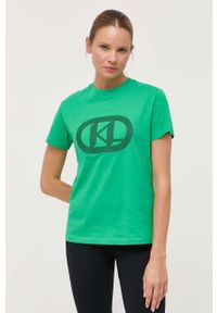 Karl Lagerfeld t-shirt bawełniany kolor zielony. Kolor: zielony. Materiał: bawełna. Długość rękawa: krótki rękaw. Długość: krótkie. Wzór: aplikacja. Styl: klasyczny #2