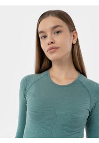 4f - Longsleeve bezszwowy do biegania w terenie damski. Kolor: turkusowy. Materiał: włókno, dzianina. Długość rękawa: długi rękaw. Wzór: nadruk. Sport: bieganie #2