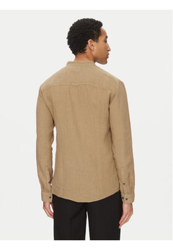 Hugo - HUGO Koszula Elvory 50490740 Beżowy Slim Fit. Kolor: beżowy. Materiał: len
