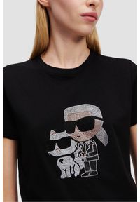 Karl Lagerfeld - KARL LAGERFELD Сzarny damski t-shirt z cyrkoniami Ikon Duo. Kolor: czarny #5