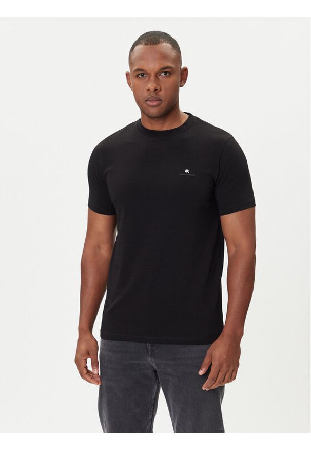 Karl Lagerfeld - KARL LAGERFELD T-Shirt 755053 554235 Czarny Regular Fit. Typ kołnierza: dekolt w karo. Kolor: czarny. Materiał: bawełna