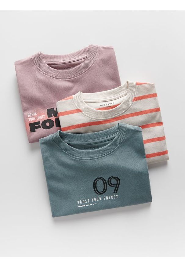 Reserved - Bawełniany t-shirt 3 pack - fioletowy. Kolor: fioletowy. Materiał: bawełna