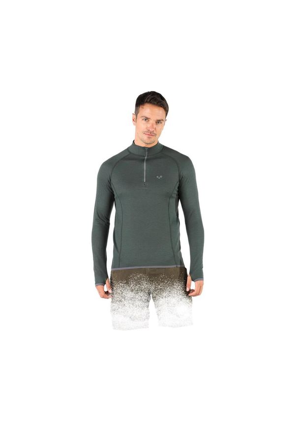 WOOLONA - Koszulka turystyczna męska Woolona Halldor z długim rękawem 100% Merino. Kolor: zielony, czarny. Długość rękawa: długi rękaw. Długość: długie