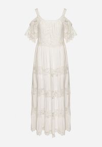 Born2be - Biała Rozkloszowana Wiskozowa Sukienka na Ramiączkach z Koronką Lerika. Okazja: na co dzień. Kolor: biały. Materiał: wiskoza, koronka. Długość rękawa: na ramiączkach. Wzór: koronka. Typ sukienki: rozkloszowane. Styl: elegancki, casual #7