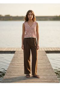 Sinsay - Bawełniana kamizelka w paski - czerwony. Kolor: czerwony. Materiał: bawełna. Wzór: paski