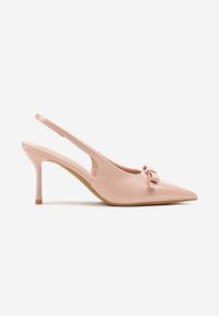 Renee - Różowe Lakierowane Sandały Szpilki Vices Typu Slingback z Kokardą Dorozia. Okazja: na co dzień, na spotkanie biznesowe. Kolor: różowy. Materiał: lakier. Obcas: na szpilce. Styl: klasyczny, casual, biznesowy, elegancki. Wysokość obcasa: średni #4