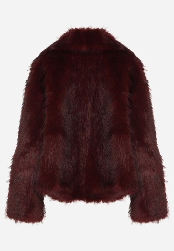 Born2be - Bordowa Kurtka Futerko z Szerokim Kołnierzem Vertilira. Okazja: na co dzień. Kolor: czerwony. Materiał: futro. Styl: casual, elegancki, wizytowy