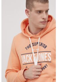 Jack & Jones Bluza męska kolor pomarańczowy z kapturem z nadrukiem. Okazja: na co dzień. Typ kołnierza: kaptur. Kolor: pomarańczowy. Wzór: nadruk. Styl: casual #5