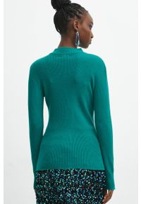 medicine - Medicine sweter damski kolor zielony lekki. Kolor: zielony. Materiał: dzianina, prążkowany. Długość rękawa: długi rękaw. Długość: długie #2