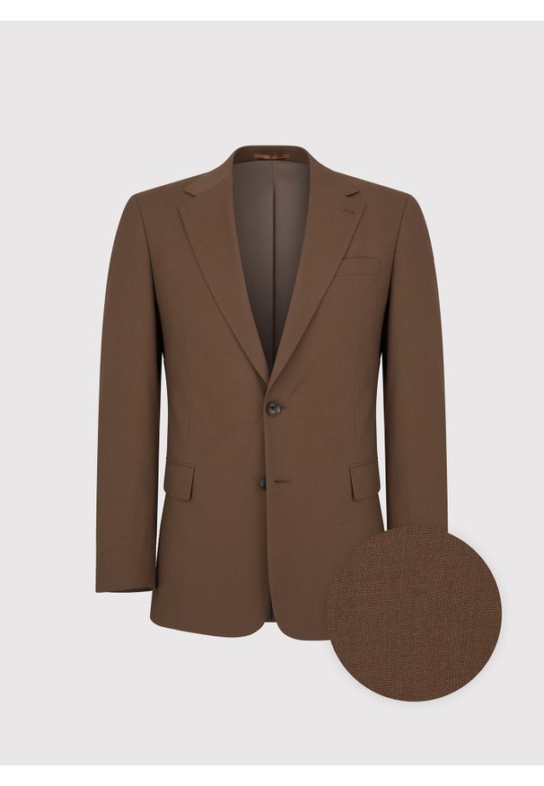 Pako Lorente - PAKO LORENTE - Gładka brązowa marynarka garniturowa. Okazja: na spotkanie biznesowe. Kolor: brązowy. Materiał: poliester, elastan, wiskoza. Wzór: gładki. Styl: biznesowy, młodzieżowy