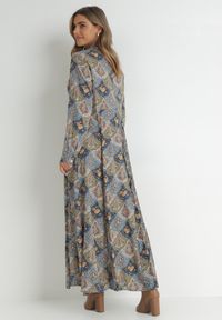 Born2be - Niebiesko-Zielona Sukienka Koszulowa we Wzór Paisley Melli. Okazja: na co dzień, na spotkanie biznesowe. Kolor: niebieski. Materiał: zamsz, materiał. Długość rękawa: długi rękaw. Wzór: paisley. Typ sukienki: koszulowe. Styl: klasyczny, elegancki, boho, casual, biznesowy #3