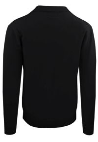 Męski, Lekki Sweter z Otwartym Kołnierzykiem Polo - Brave Soul - Czarny. Typ kołnierza: polo. Kolor: czarny. Materiał: poliester, poliamid, wiskoza #2