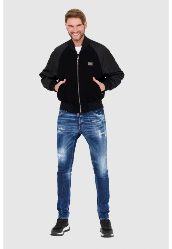 Dolce and Gabbana - DOLCE & GABBANA czarna męska kurtka Wool and nylon bomber, Rozmiar 50. Kolor: czarny. Materiał: nylon