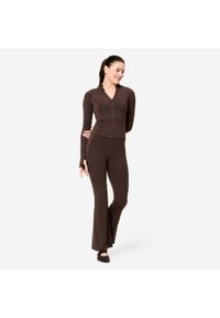 DOMYOS - Bluza na zamek damska Domyos fitness. Kolor: brązowy. Materiał: materiał, poliamid, elastan. Sport: fitness