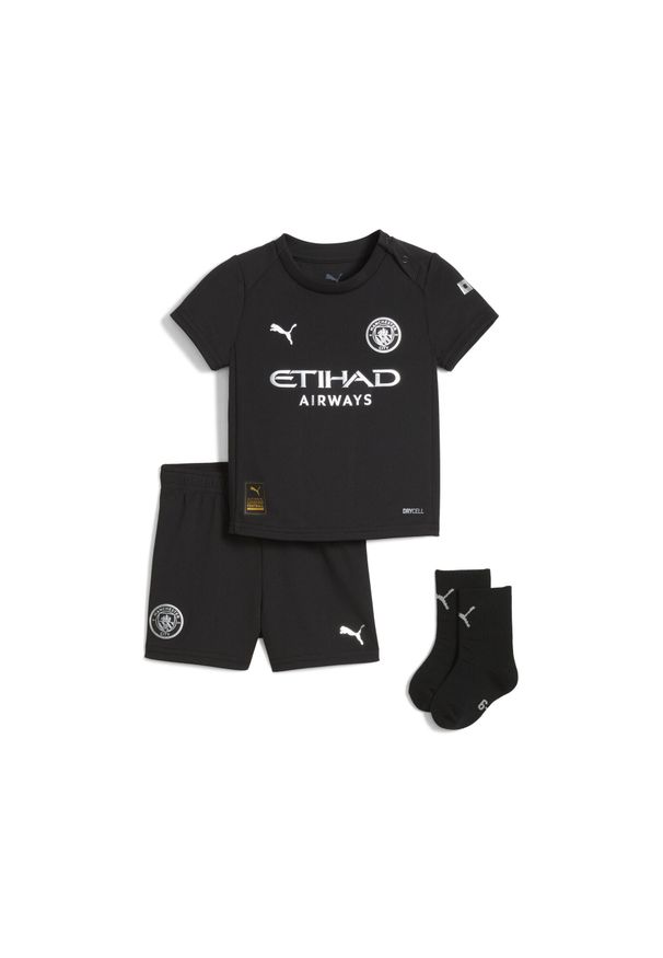 Puma - Strój wyjazdowy dla małych dzieci Manchester City 25/26 PUMA. Kolor: wielokolorowy, czarny, zielony, brązowy. Materiał: dresówka. Styl: retro, sportowy