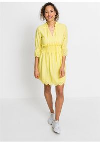 Sukienka z ażurowym haftem bonprix żółty cytrynowy. Kolor: żółty. Wzór: ażurowy, haft #6