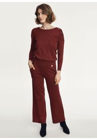 Ochnik - Sweter z wiązaniem na plecach damski. Kolor: czerwony. Materiał: wiskoza. Długość: długie. Wzór: aplikacja #4