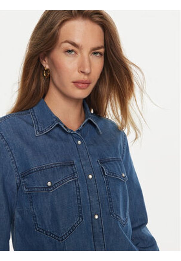 Sisley Koszula jeansowa 5FV6LQ028 Niebieski Regular Fit. Kolor: niebieski. Materiał: bawełna