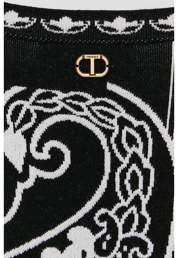 TwinSet - Twinset Sukienka z domieszką wełny kolor czarny mini dopasowana. Kolor: czarny. Materiał: wełna. Typ sukienki: dopasowane. Długość: mini