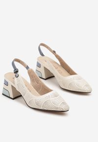 Born2be - Beżowe Sandały Ażurowe na Obcasie z Metaliczną Wstawką i Skórzaną Wkładką Milindaia. Okazja: na imprezę, na co dzień. Kolor: beżowy. Materiał: skóra. Wzór: ażurowy. Sezon: lato. Obcas: na obcasie. Styl: casual, klasyczny, elegancki. Wysokość obcasa: średni #5