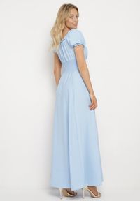 Born2be - Jasnoniebieska Wiskozowa Sukienka z Gumką w Pasie i Trójkątnym Dekoltem Quneri. Okazja: na randkę, na imprezę, na spacer. Kolor: niebieski. Materiał: wiskoza. Typ sukienki: sportowe. Styl: elegancki, sportowy #5