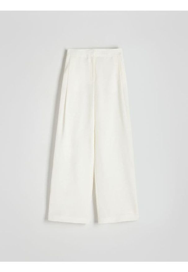 Reserved - Spodnie z lnu i wiskozy - biały. Kolor: biały. Materiał: len, wiskoza
